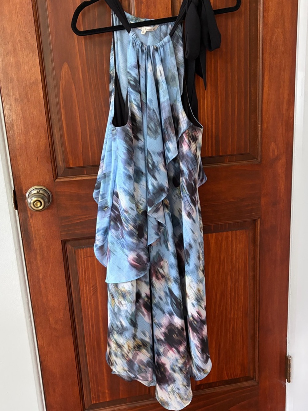 Blue Floral Watercolor Halter Maxi Dress